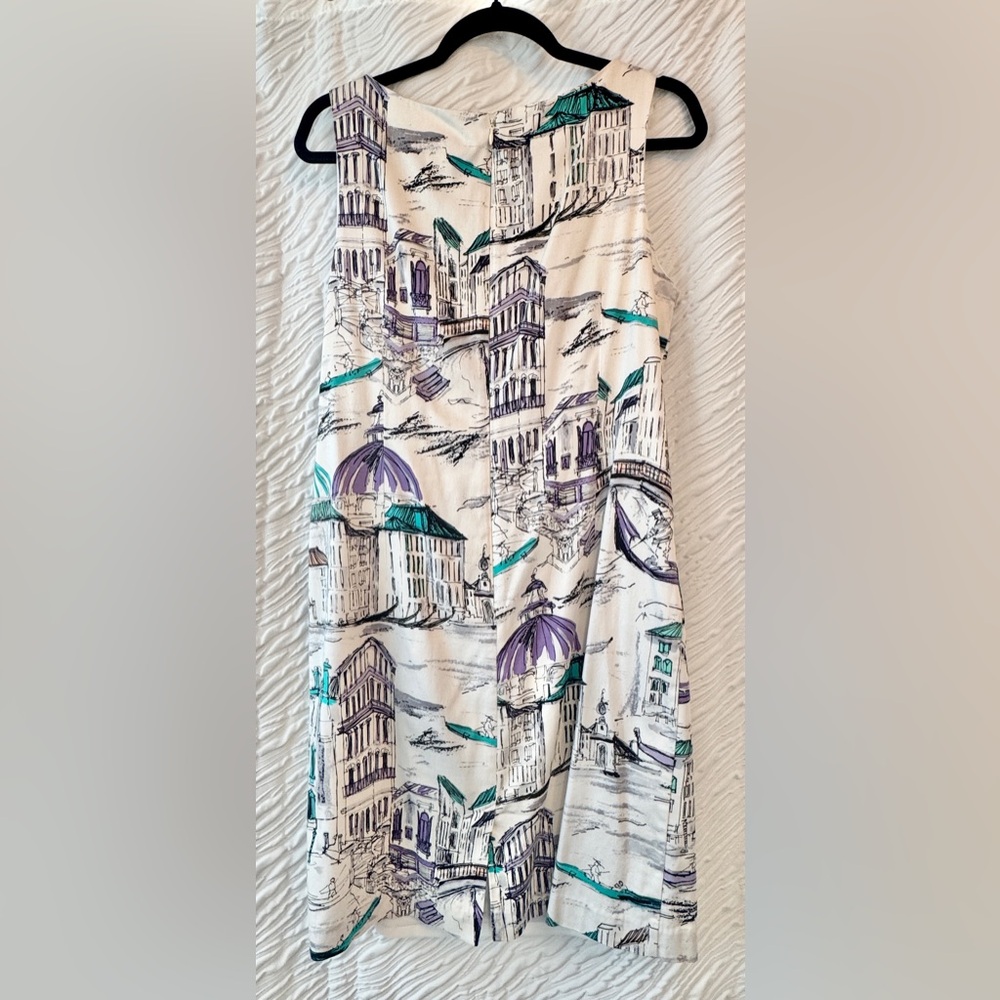 Northstyle Cream And Black Architectural Venetian Print Sleeveless Dress View 3